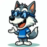 cartoon of a cool and likeable wolf wearing blue and grey with his jaw dropped in amazement